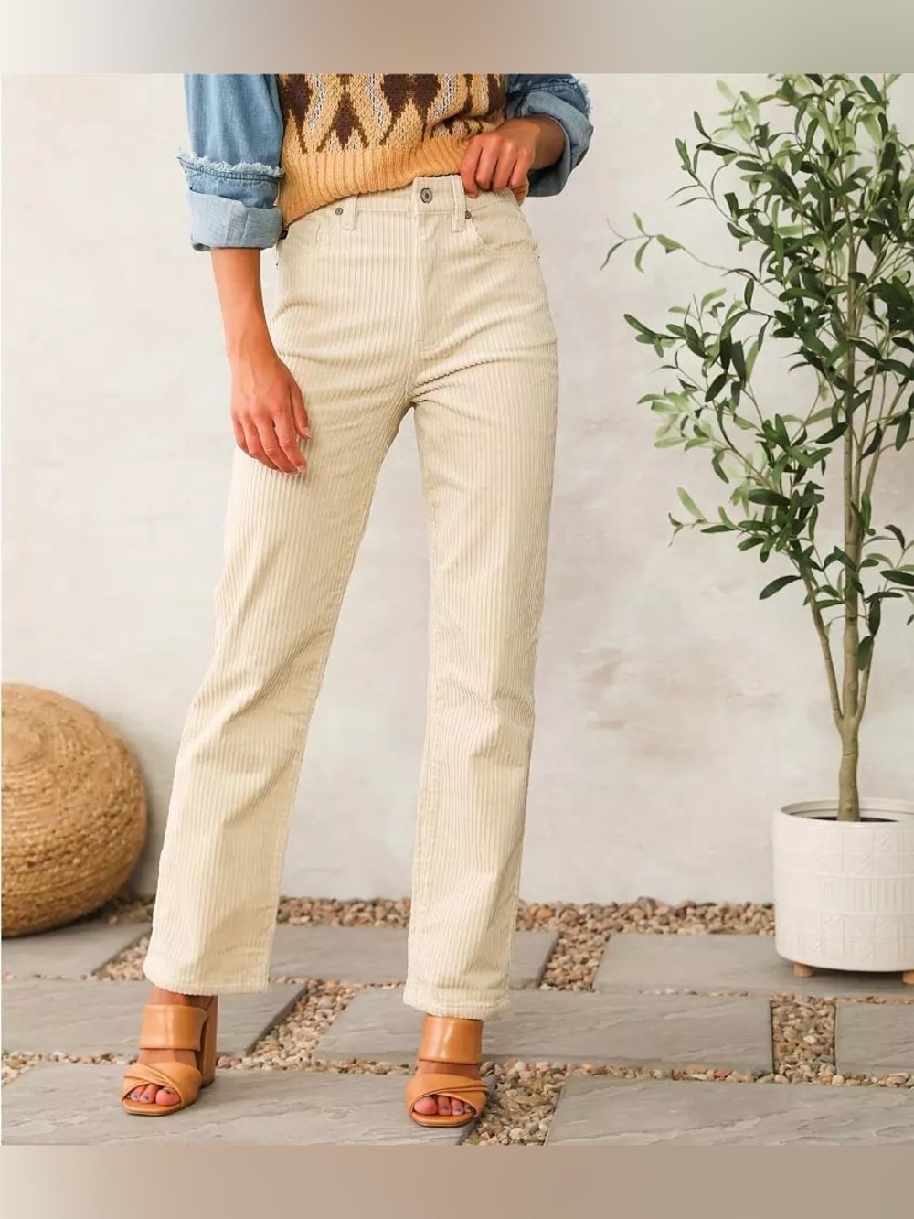 Kancan Buckle BKE Jeans Womens 27 Cream High Rise Straight Corduroy Stretch